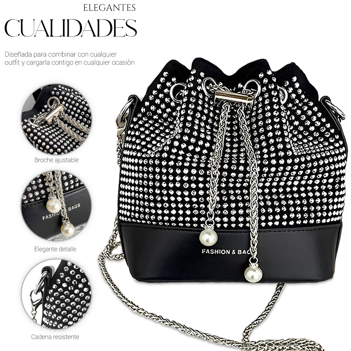 Bolso De Mano Con Pedreria De Cristales Brillantes Tipo Piel