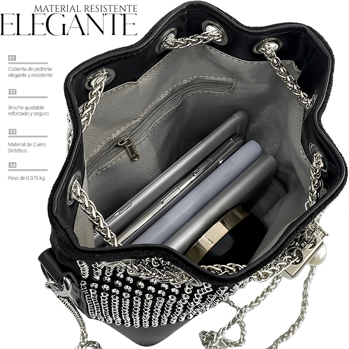 Bolso De Mano Con Pedreria De Cristales Brillantes Tipo Piel