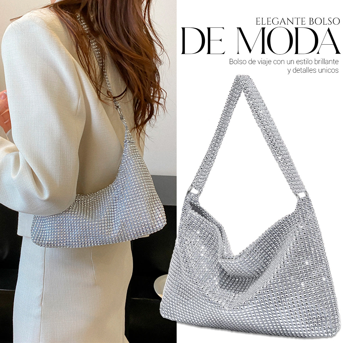 Bolso De Mano Con Pedrería De Cristales Brillantes De Noche