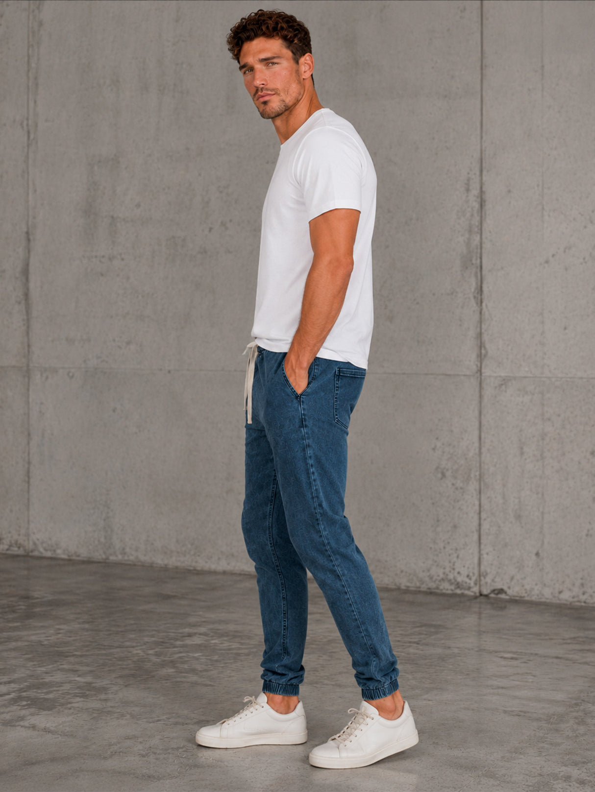 Jeans Jogger Hombre Mezclilla Stretch Pretina Con Resorte Y Cordón Pantalón Mezclilla Con Elástico En Tobillo Mayoreo