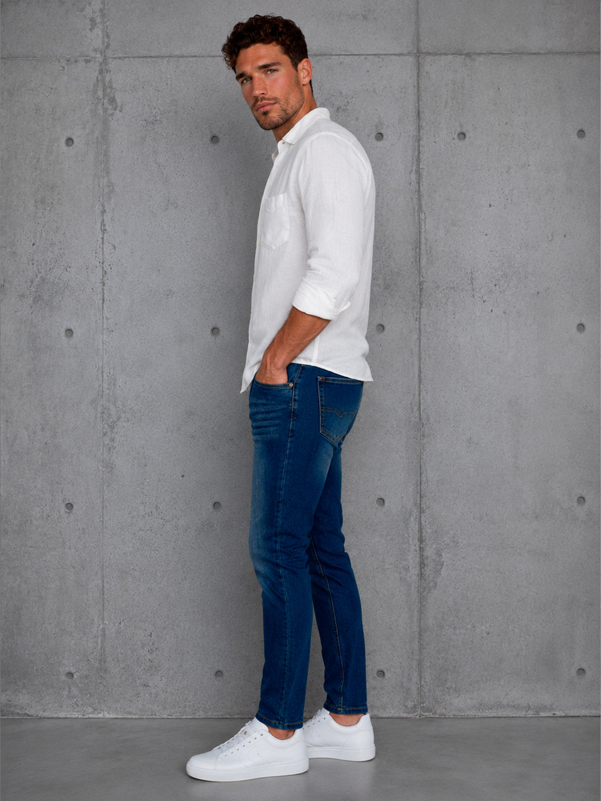 Jeans Hombre Slim Fit Mezclilla Stretch Pantalón De Mezclilla Azul Clásico Deslavado