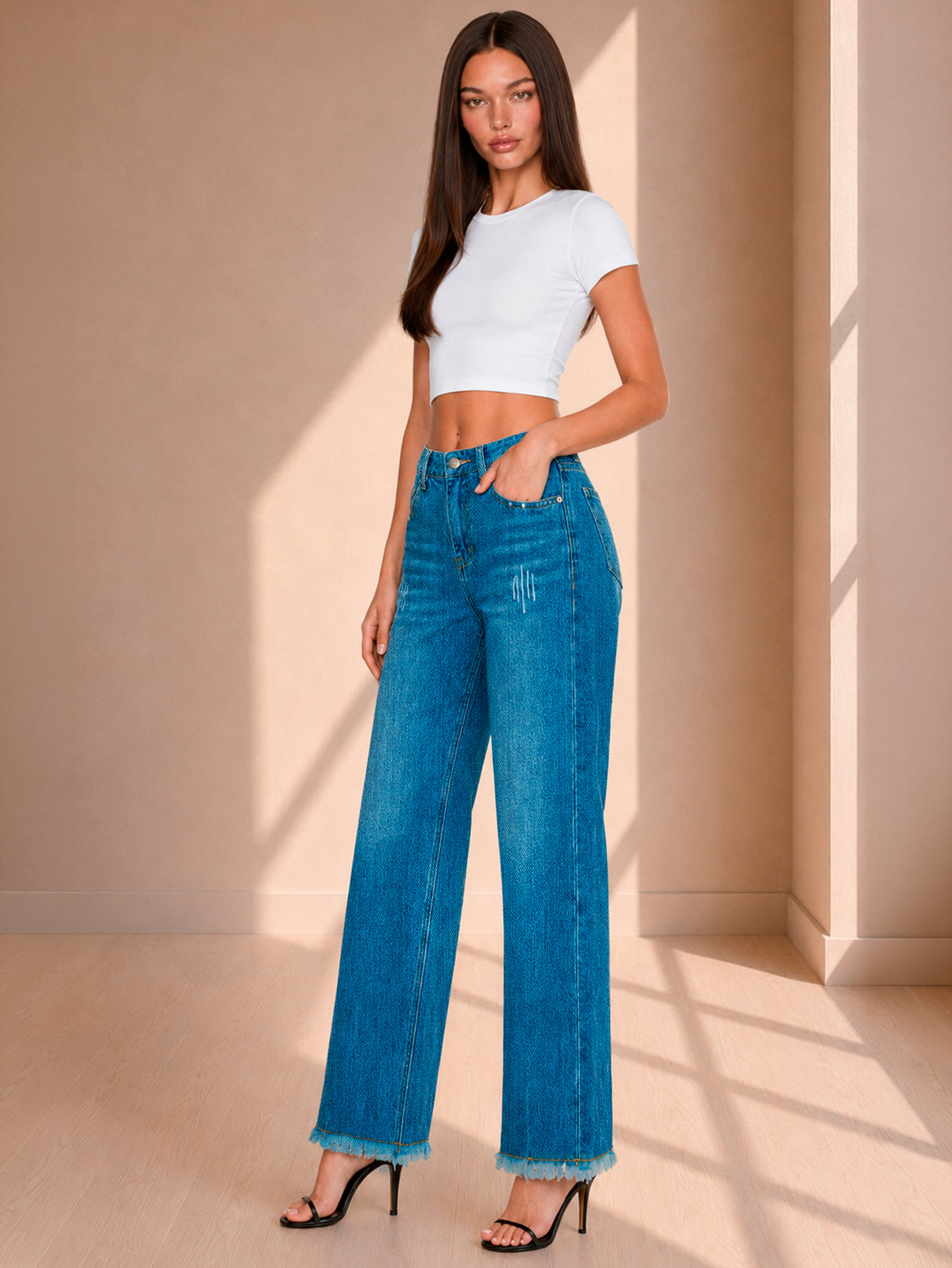 Jeans Wide Leg Mujer Tiro Alto Pierna Ancha Mezclilla Mayoreo