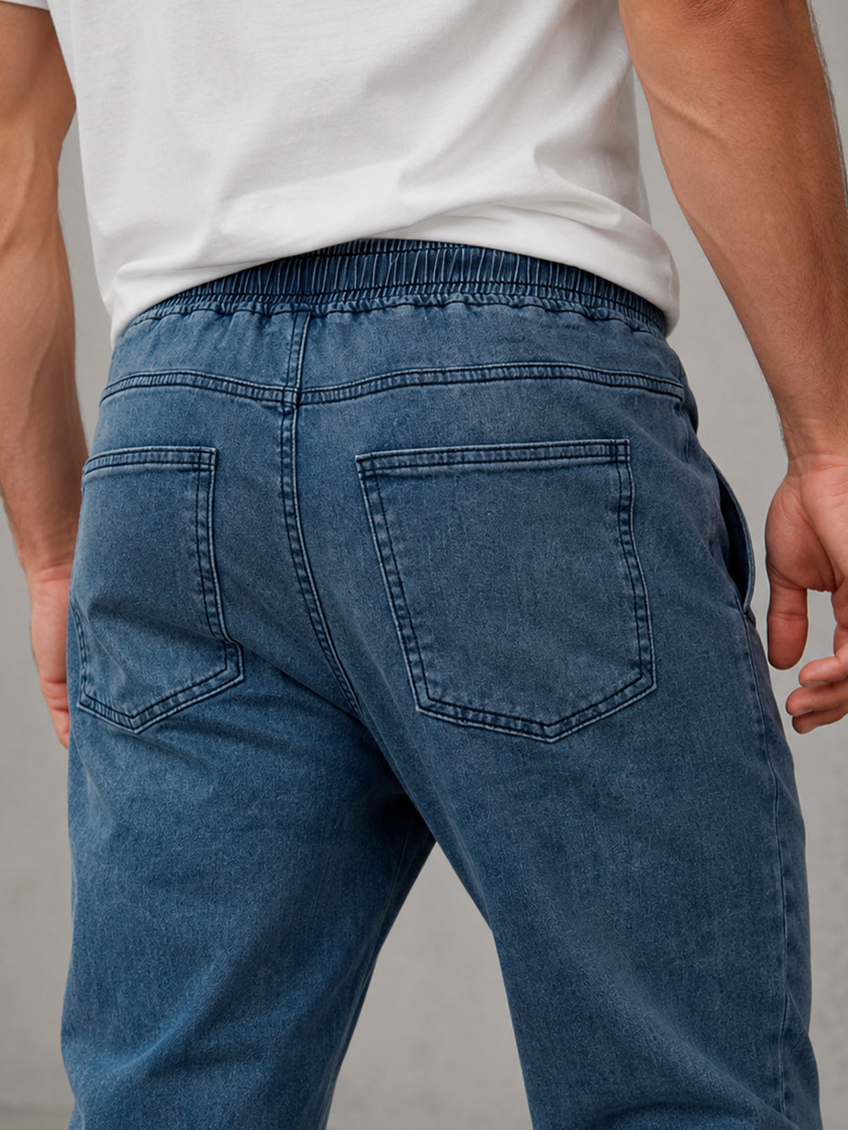 Jeans Jogger Hombre Mezclilla Stretch Pretina Con Resorte Y Cordón Pantalón Mezclilla Con Elástico En Tobillo Mayoreo