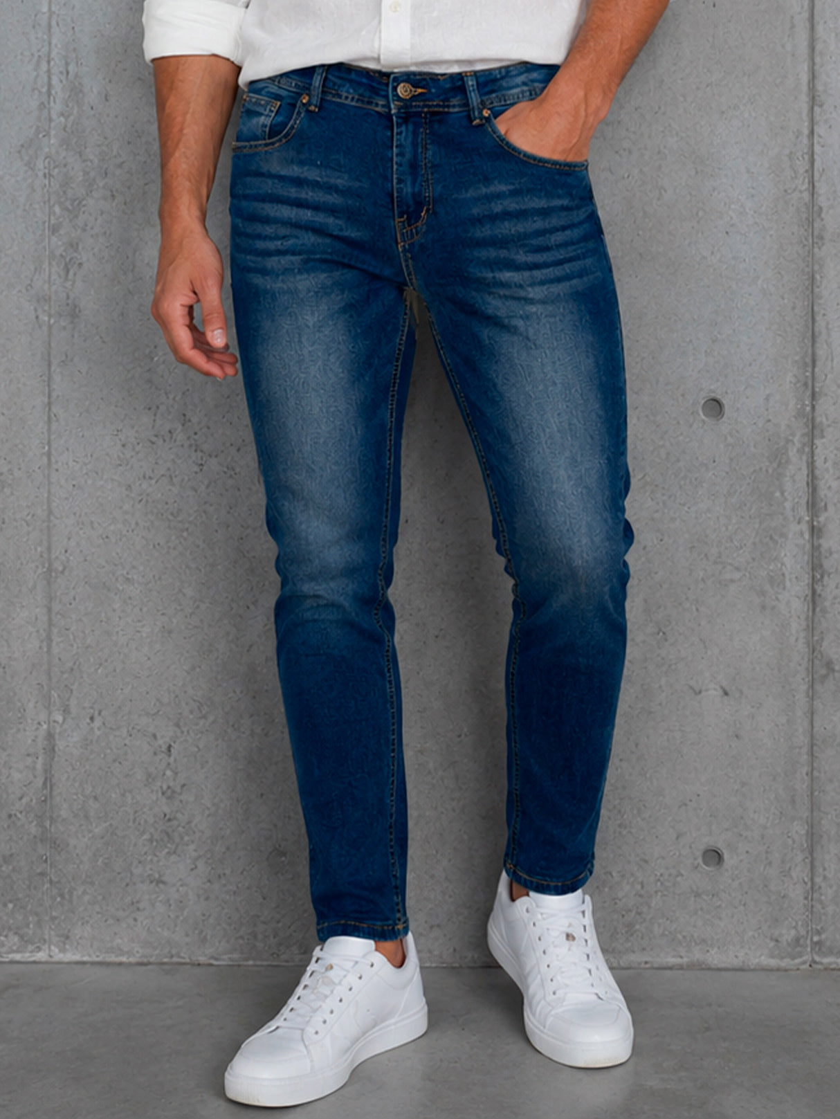 Jeans Hombre Slim Fit Mezclilla Stretch Pantalón De Mezclilla Azul Clásico Deslavado