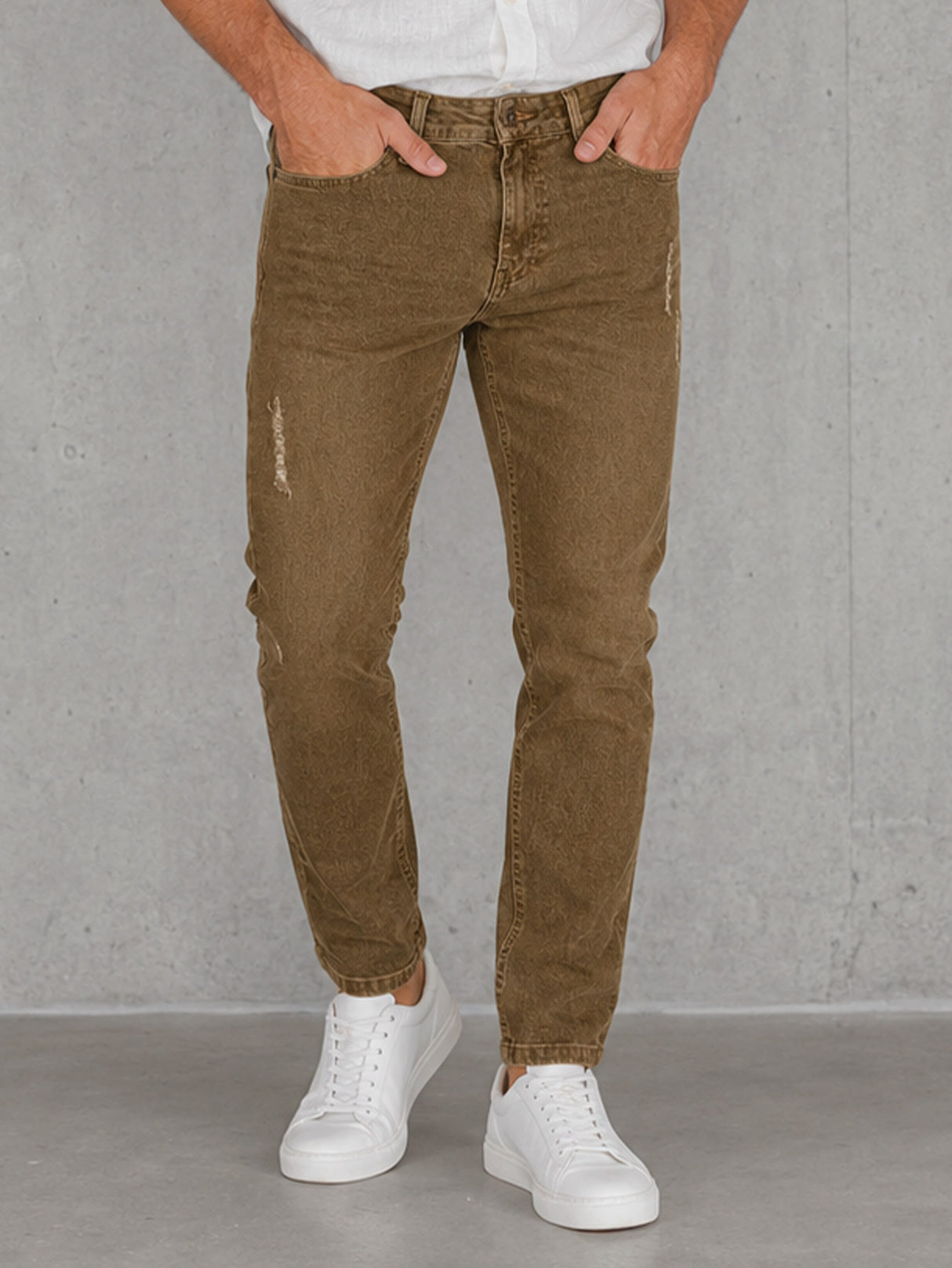 Jeans Hombre Slim Fit Café Camel Mezclilla Stretch Pantalón Mezclilla