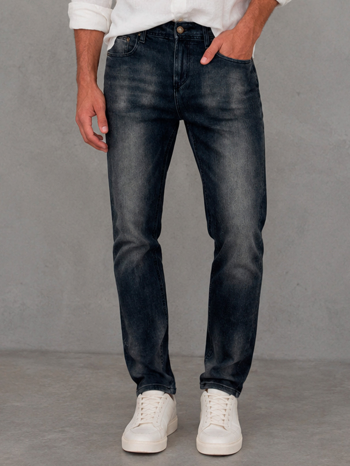Jeans Hombre Slim Fit Azul Oscuro Deslavado Vintage Mezclilla Stretch Pantalón De Mezclilla Ajustado