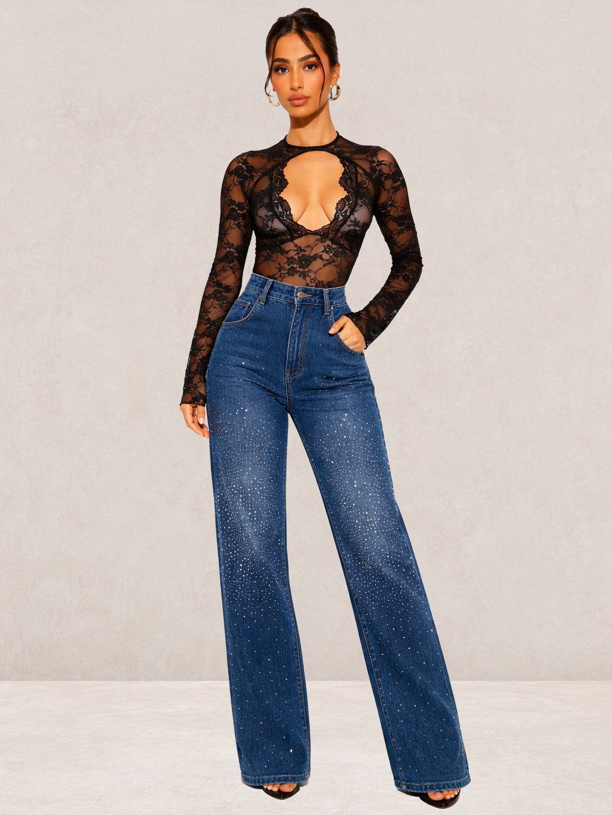Pantalón Mezclilla Recto Ancho Tiro Alto Demin Mujer Jeans