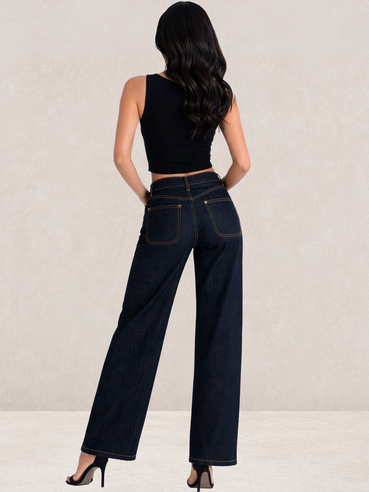 Pantalón Mezclilla Azul Indigo Recto Ancho Tiro Alto Demin Mujer Jeans