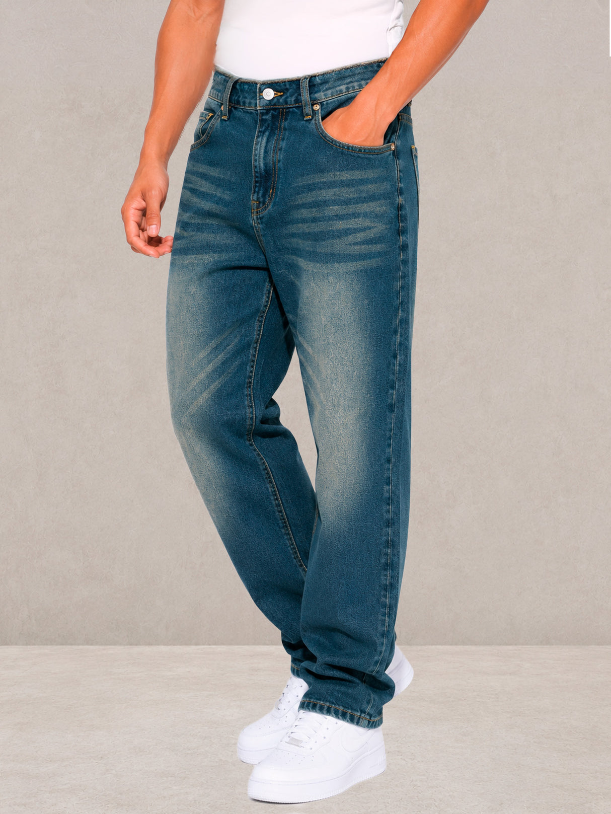 Jeans Caballero Recto Slim Fit Mezclilla Premium Hombre