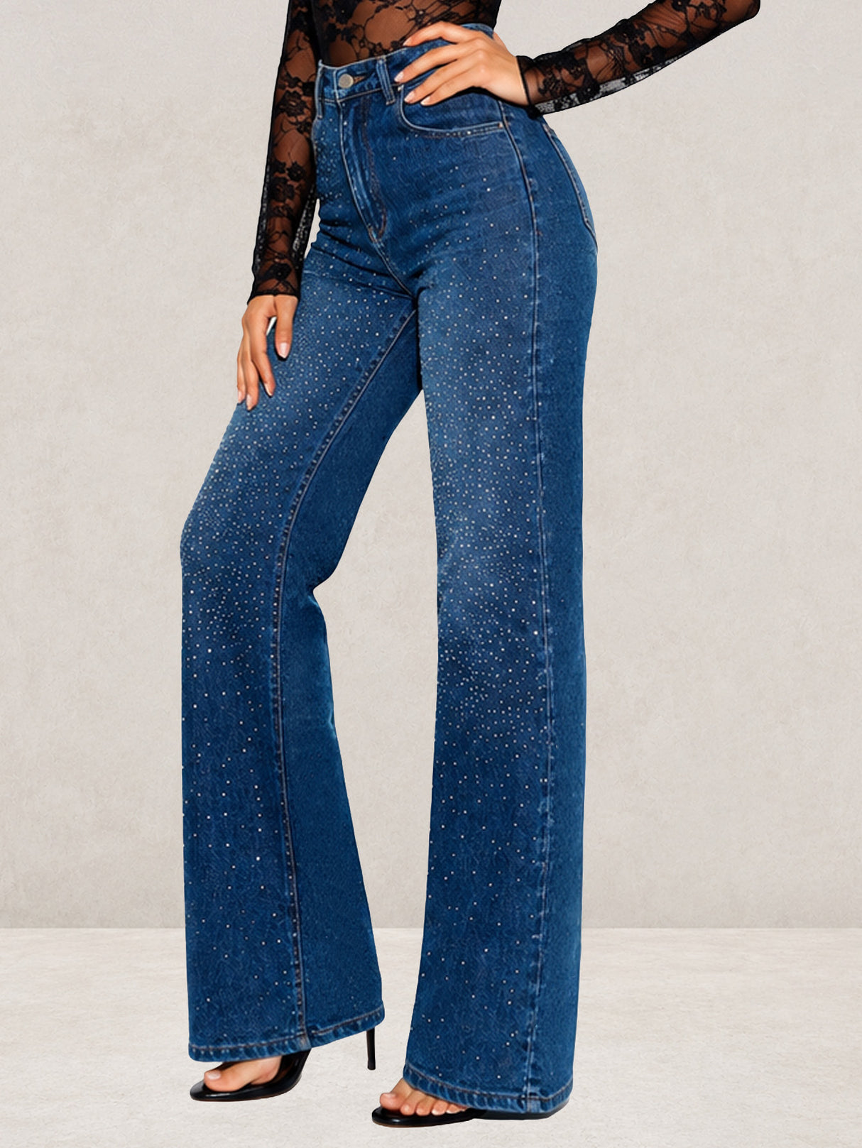 Pantalón Mezclilla Recto Ancho Tiro Alto Demin Mujer Jeans