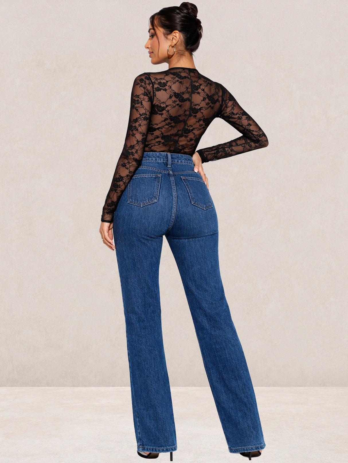 Pantalón Mezclilla Recto Ancho Tiro Alto Demin Mujer Jeans