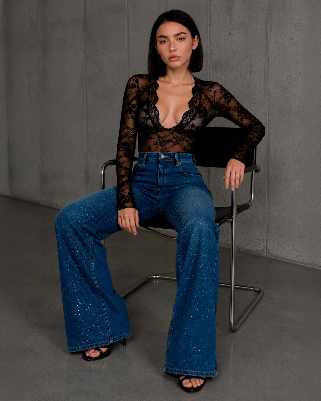 Pantalón Mezclilla Recto Ancho Tiro Alto Demin Mujer Jeans