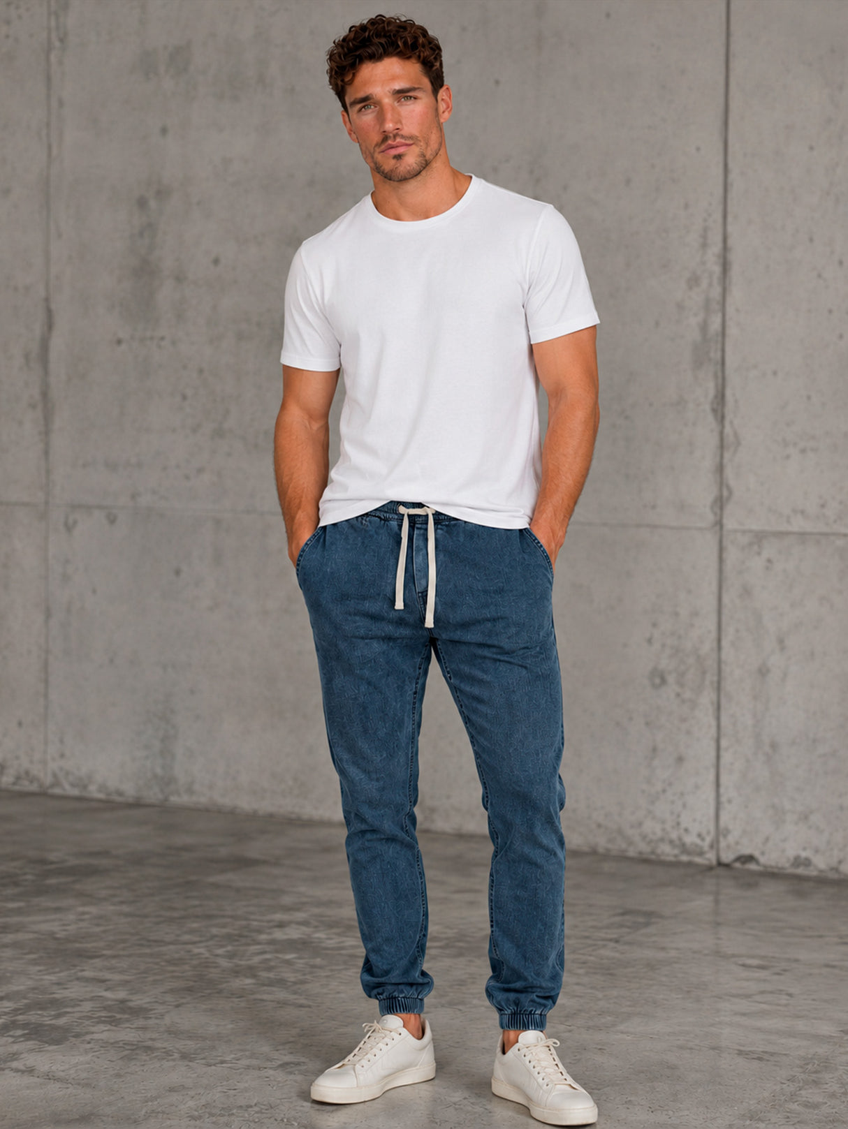Jeans Jogger Hombre Mezclilla Stretch Pretina Con Resorte Y Cordón Pantalón Mezclilla Con Elástico En Tobillo Mayoreo