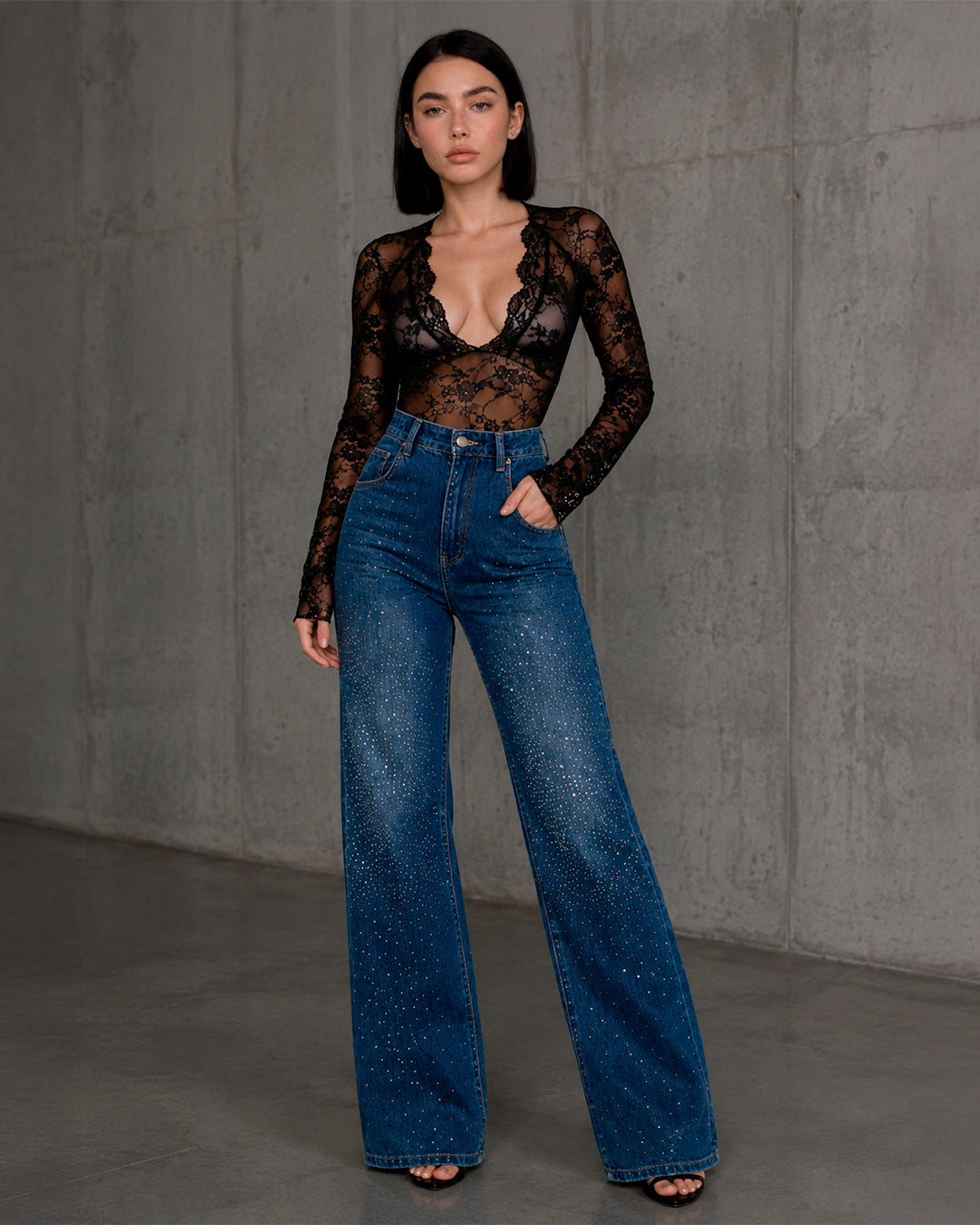 Pantalón Mezclilla Recto Ancho Tiro Alto Demin Mujer Jeans