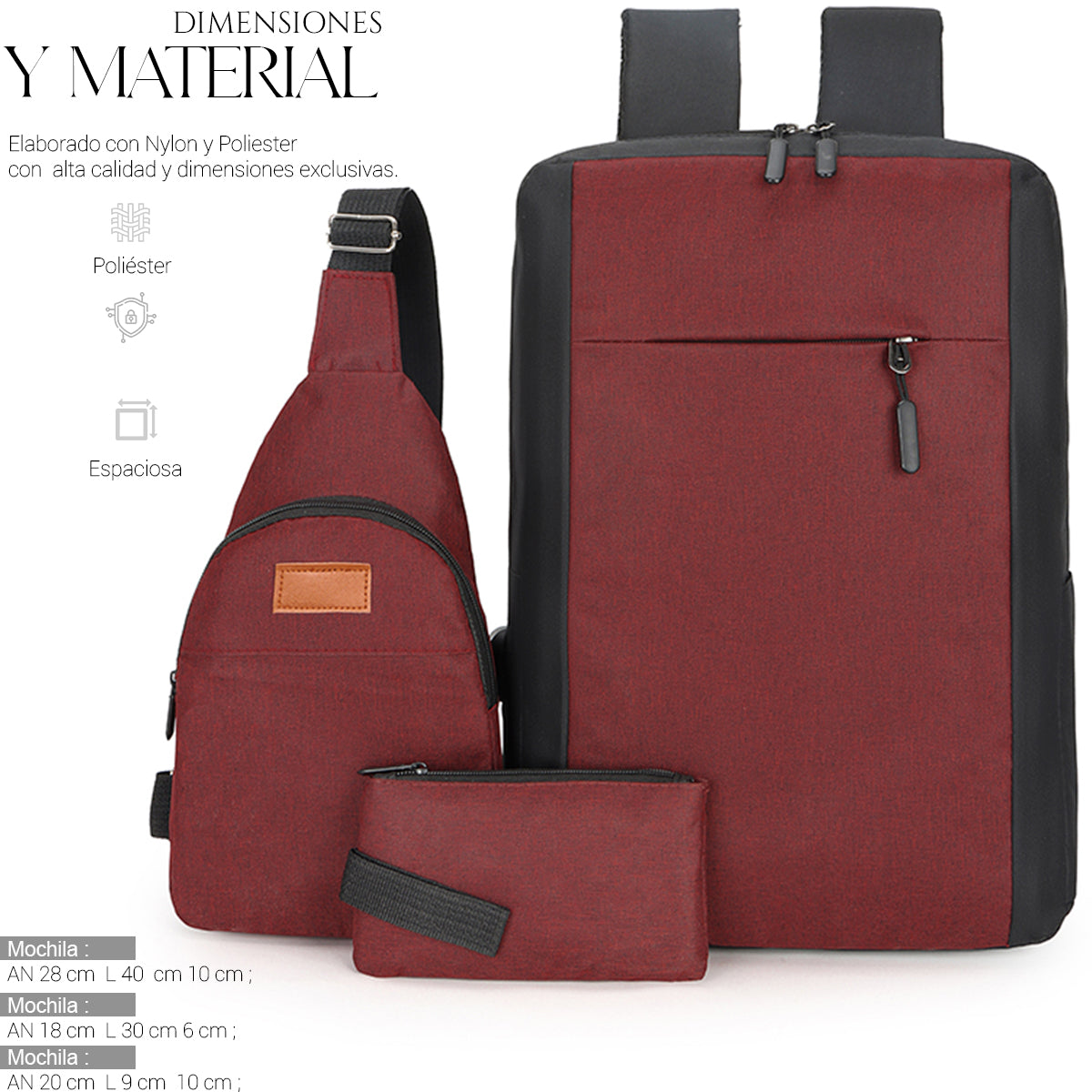Mochila Backpack Impermeable Set De 3pzs Con Riñonera Y Puerto Usb