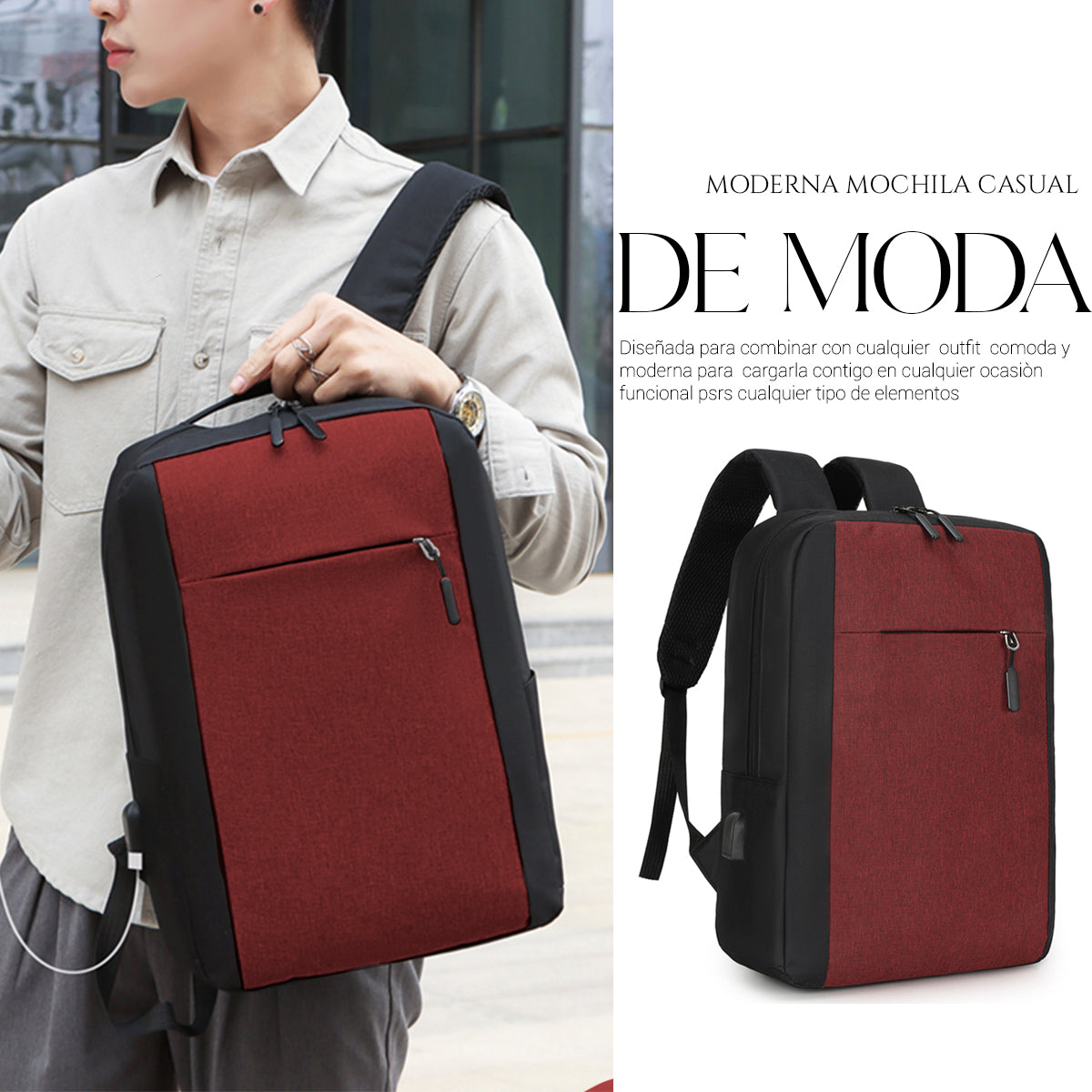 Mochila Backpack Impermeable Set De 3pzs Con Riñonera Y Puerto Usb