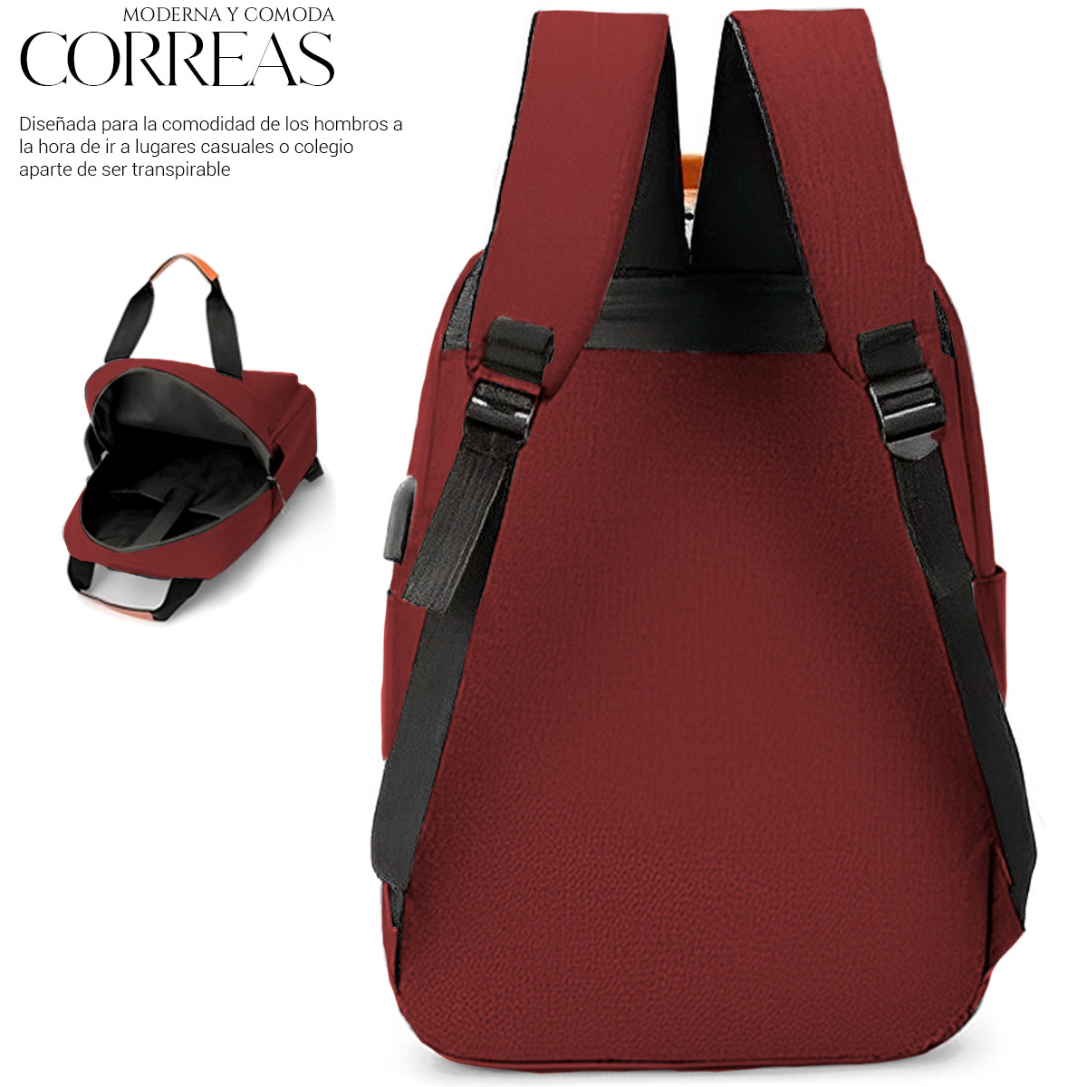 Mochila Backpack Impermeable Set De 3pzs Con Riñonera Y Puerto Usb