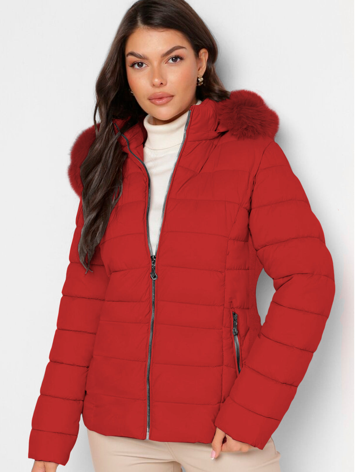 Chamarra Para Mujer Poliéster Cálido Con Cuello Tipo Piel