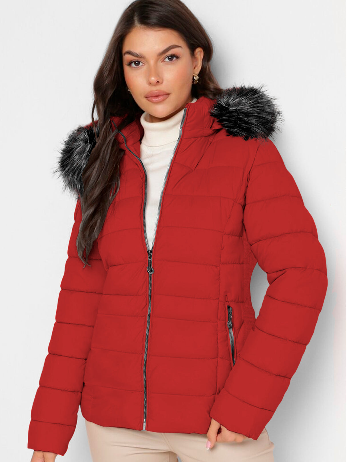 Chamarra Para Mujer Poliéster Cálido Con Cuello Tipo Piel