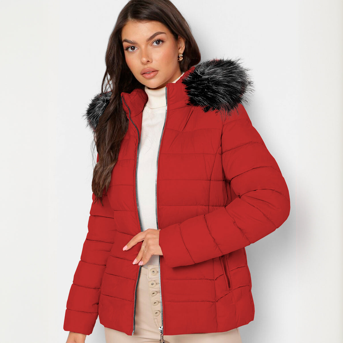 Chamarra Para Mujer Poliéster Cálido Con Cuello Tipo Piel