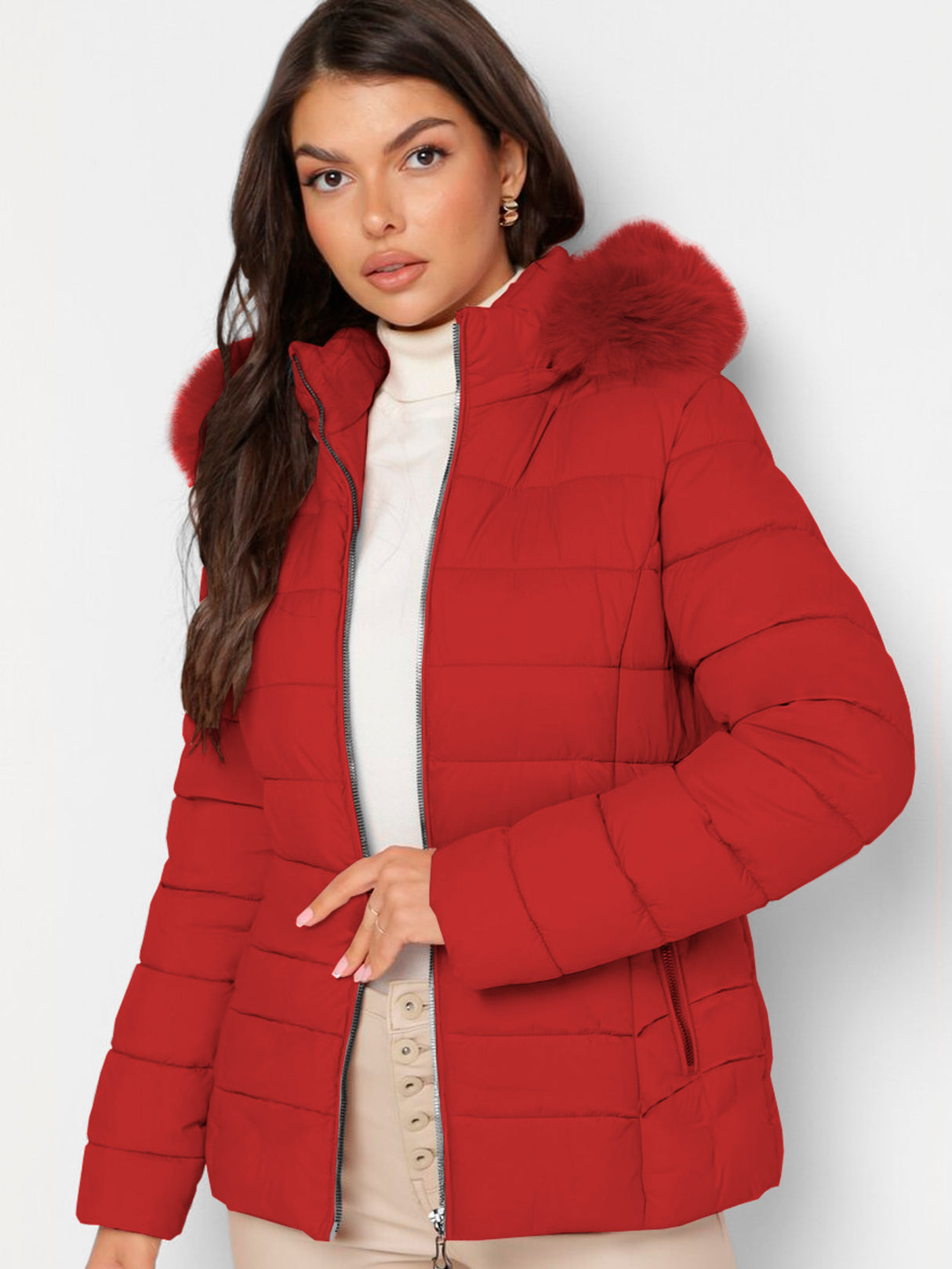 Chamarra Para Mujer Poliéster Cálido Con Cuello Tipo Piel