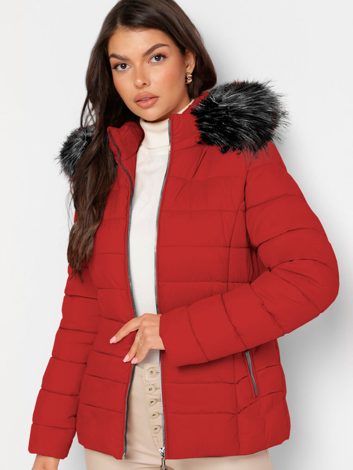 Chamarra Para Mujer Poliéster Cálido Con Cuello Tipo Piel