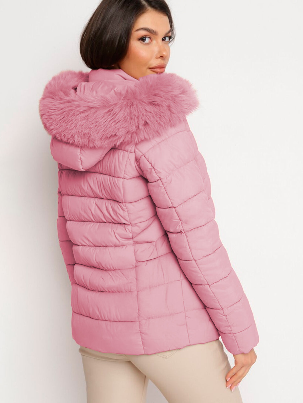 Chamarra Para Mujer Poliéster Cálido Con Cuello Tipo Piel