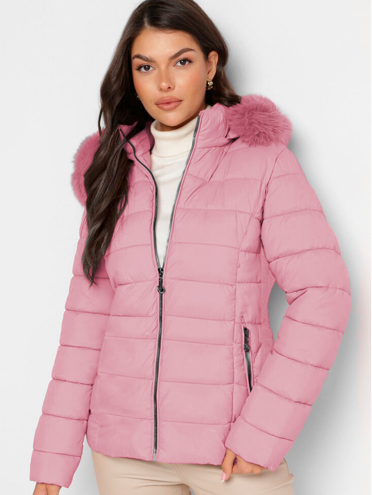 Chamarra Para Mujer Poliéster Cálido Con Cuello Tipo Piel