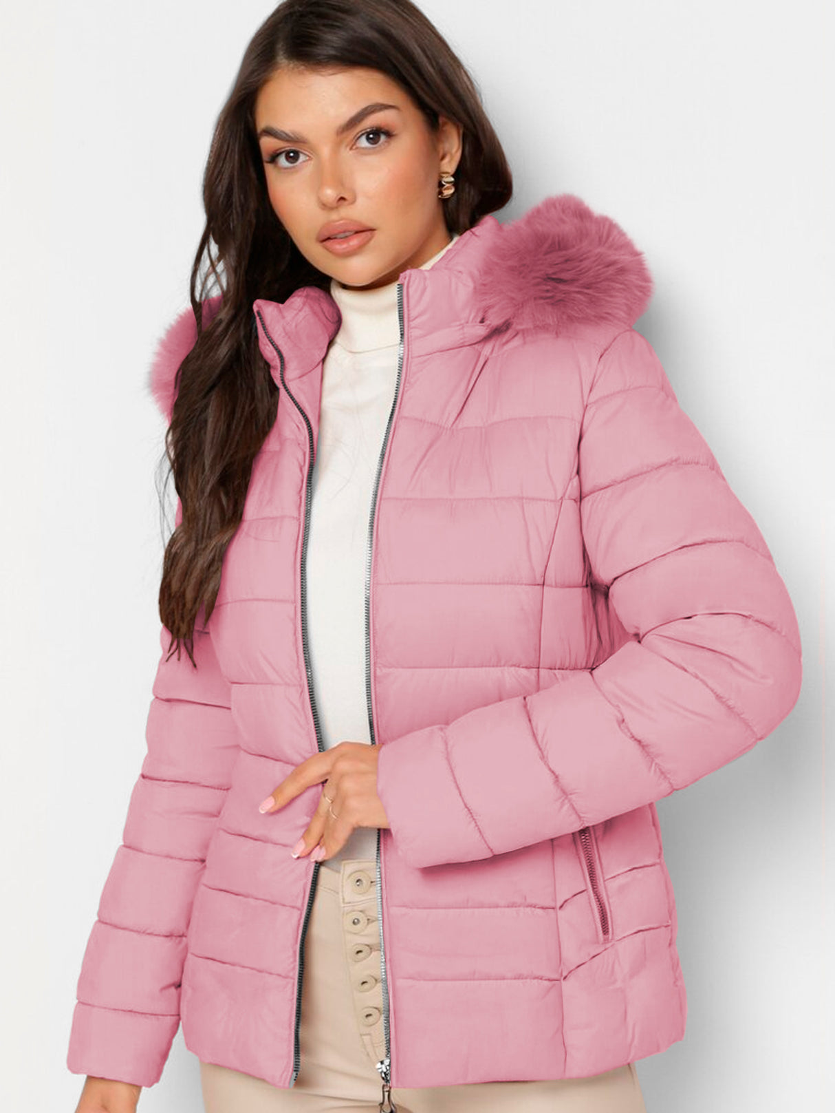 Chamarra Para Mujer Poliéster Cálido Con Cuello Tipo Piel