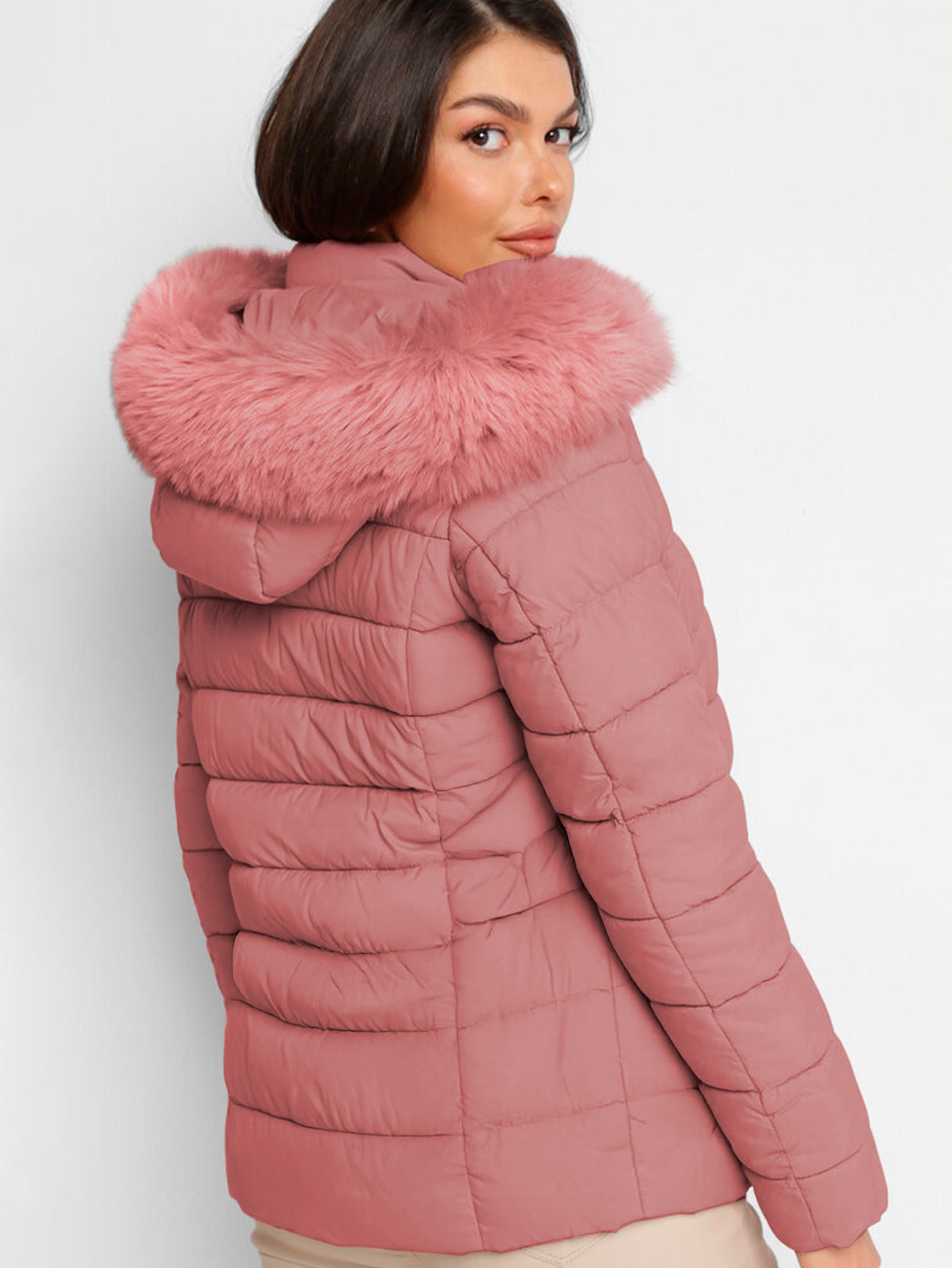 Chamarra Para Mujer Poliéster Cálido Con Cuello Tipo Piel