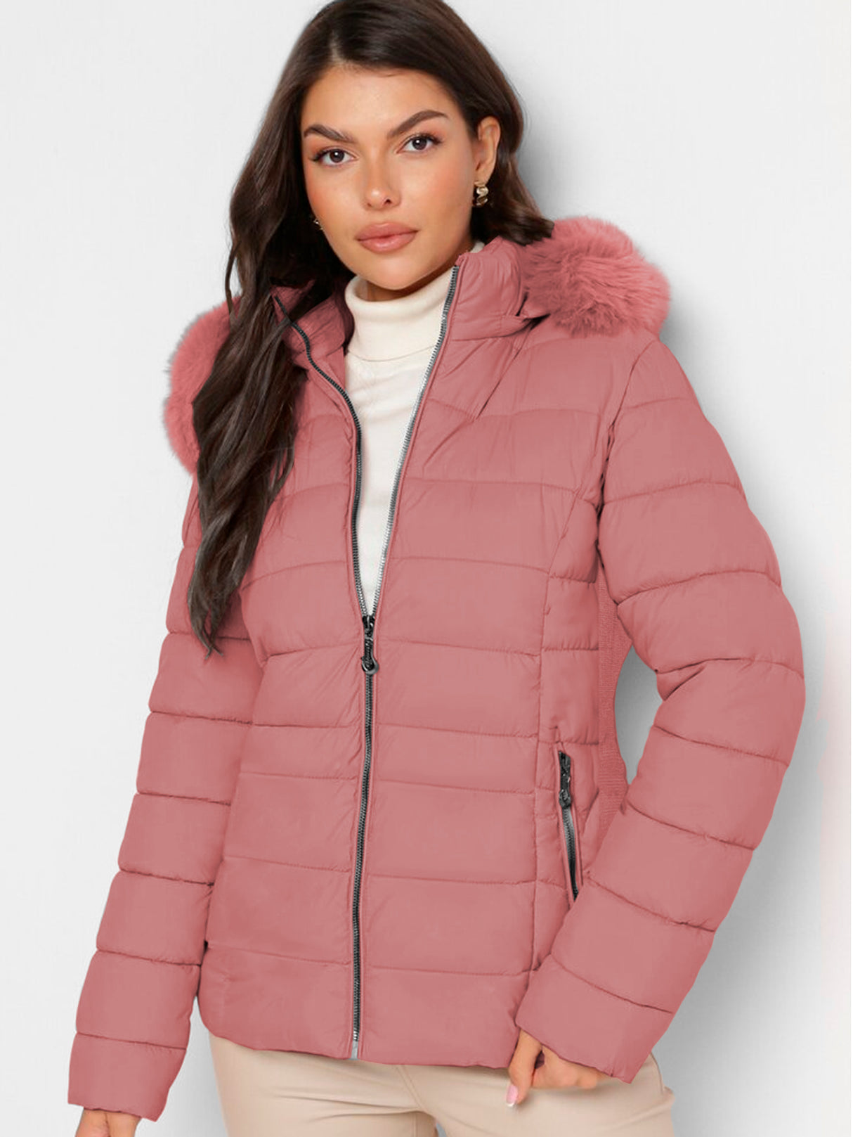 Chamarra Para Mujer Poliéster Cálido Con Cuello Tipo Piel