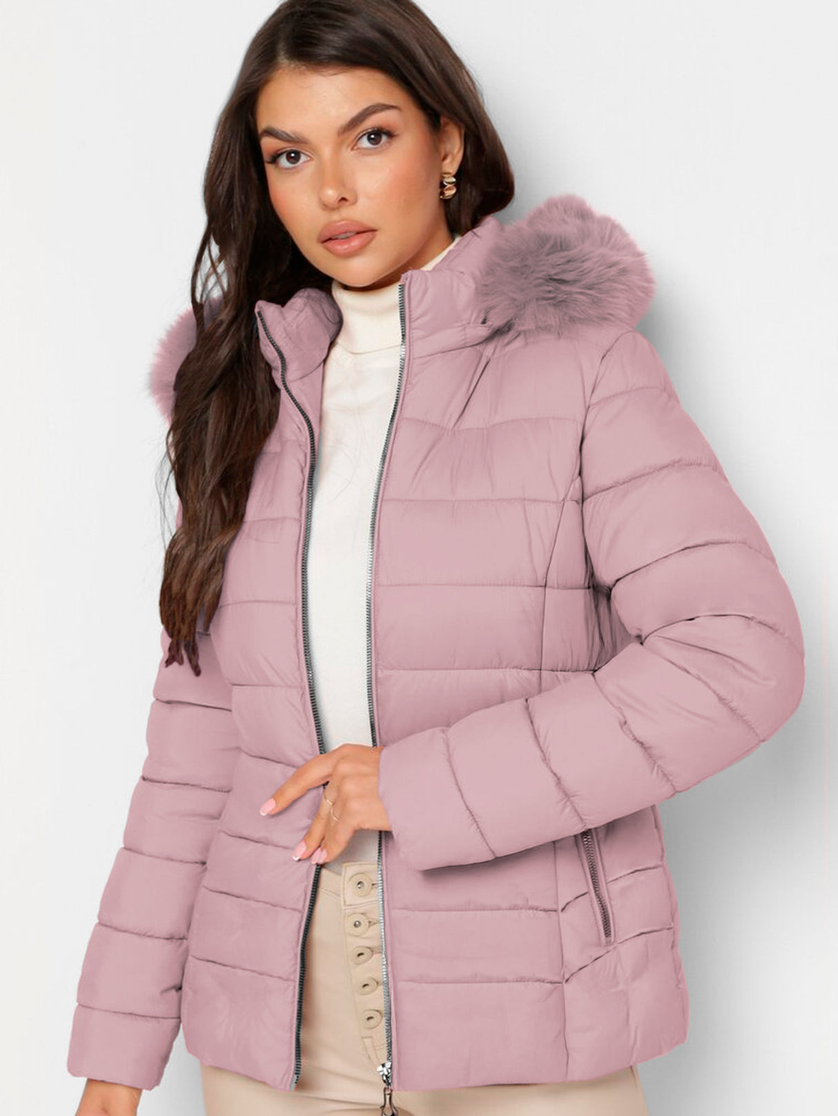 Chamarra Para Mujer Poliéster Cálido Con Cuello Tipo Piel