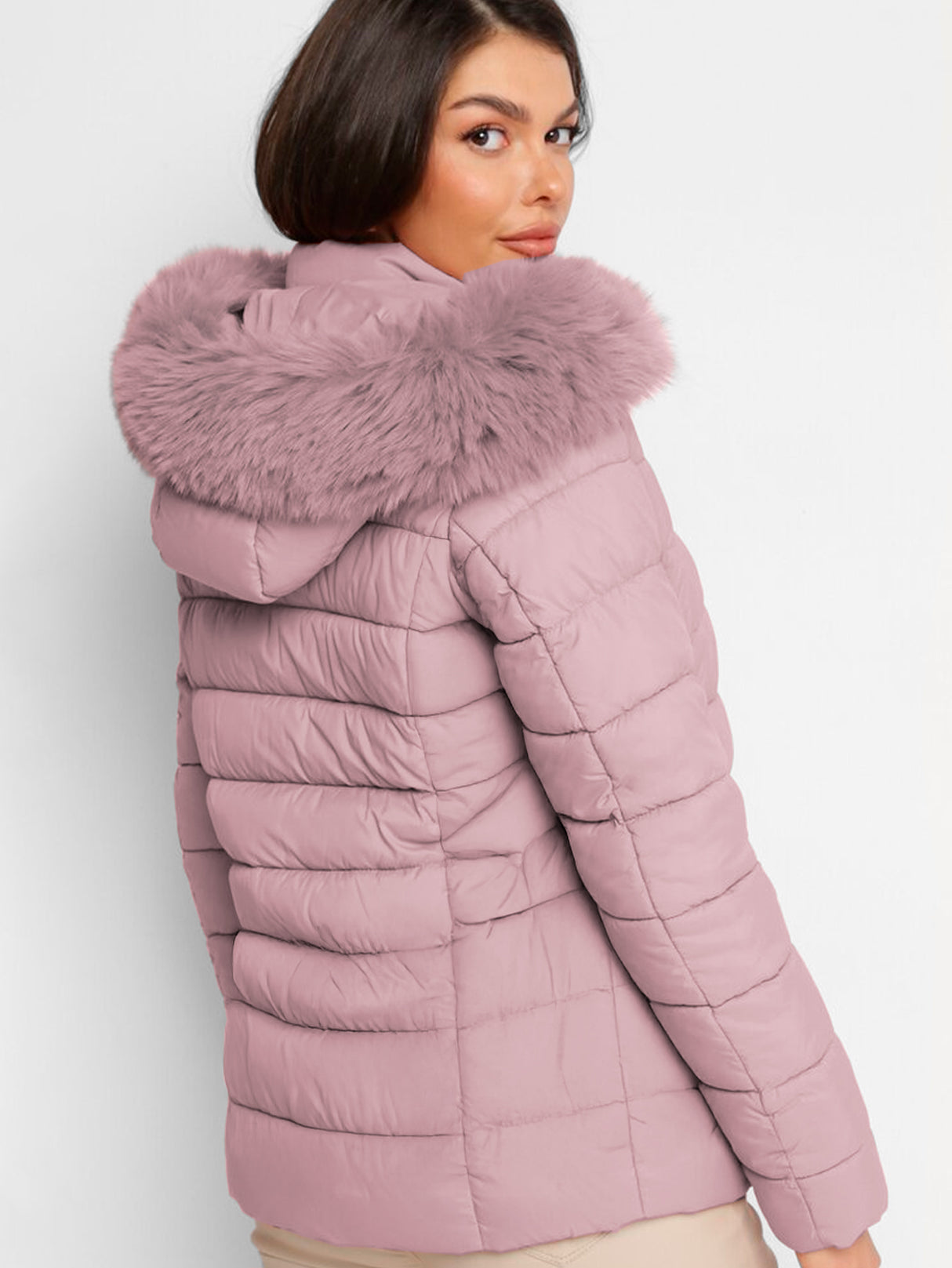 Chamarra Para Mujer Poliéster Cálido Con Cuello Tipo Piel