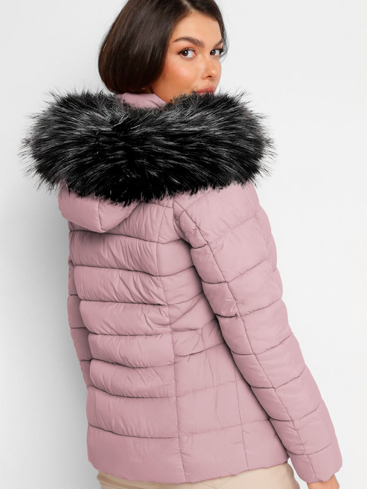 Chamarra Para Mujer Poliéster Cálido Con Cuello Tipo Piel