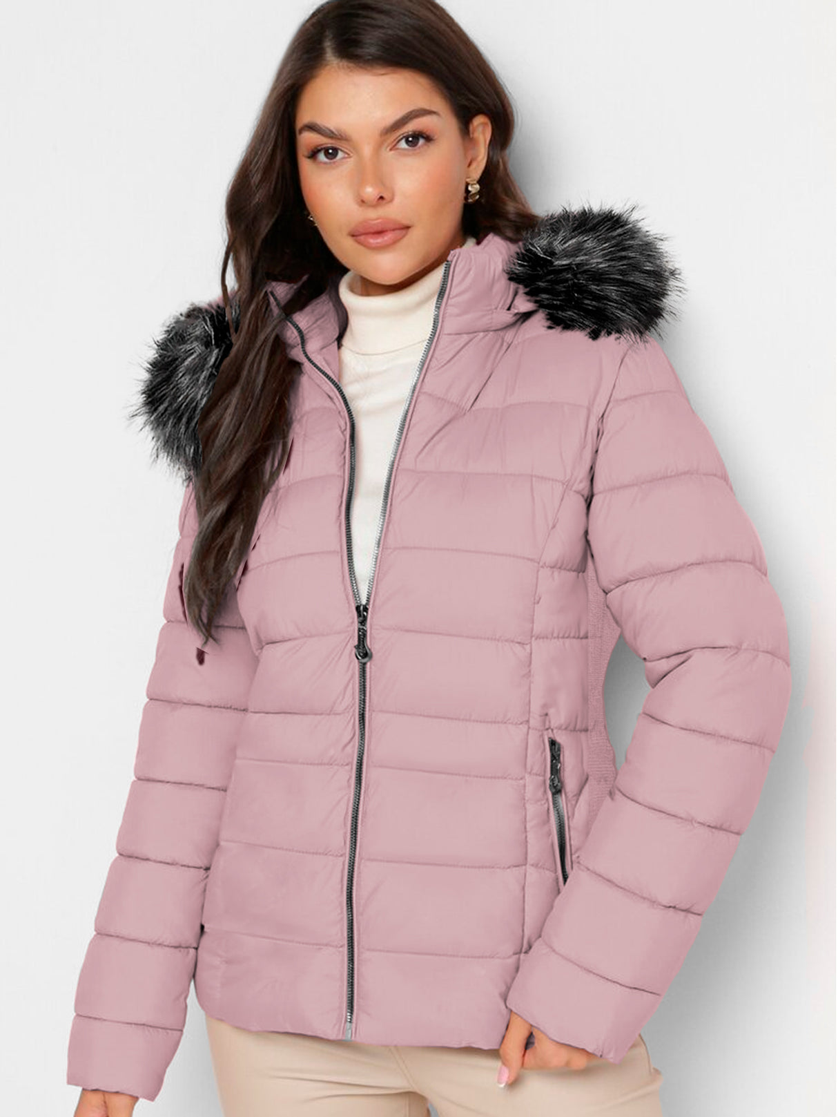 Chamarra Para Mujer Poliéster Cálido Con Cuello Tipo Piel