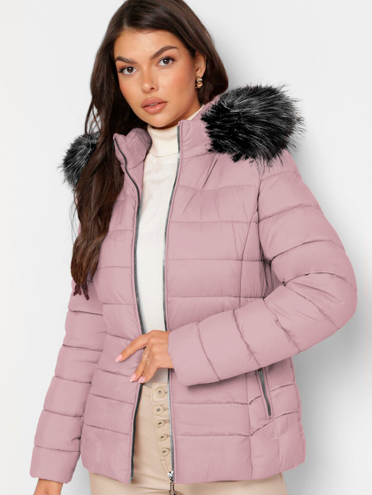 Chamarra Para Mujer Poliéster Cálido Con Cuello Tipo Piel