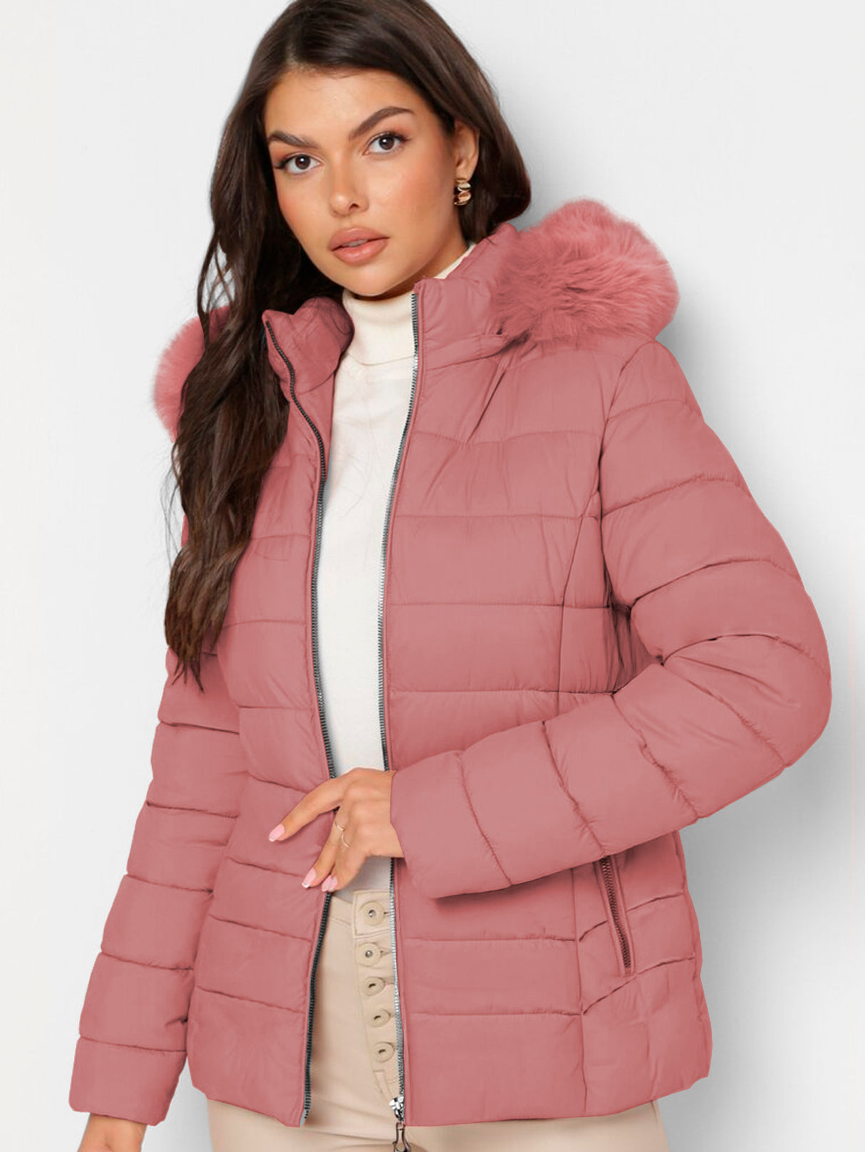 Chamarra Para Mujer Poliéster Cálido Con Cuello Tipo Piel