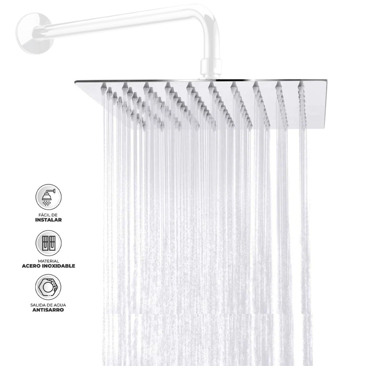 Regadera Cuadrada Tipo Lluvia En Acero Inoxidable