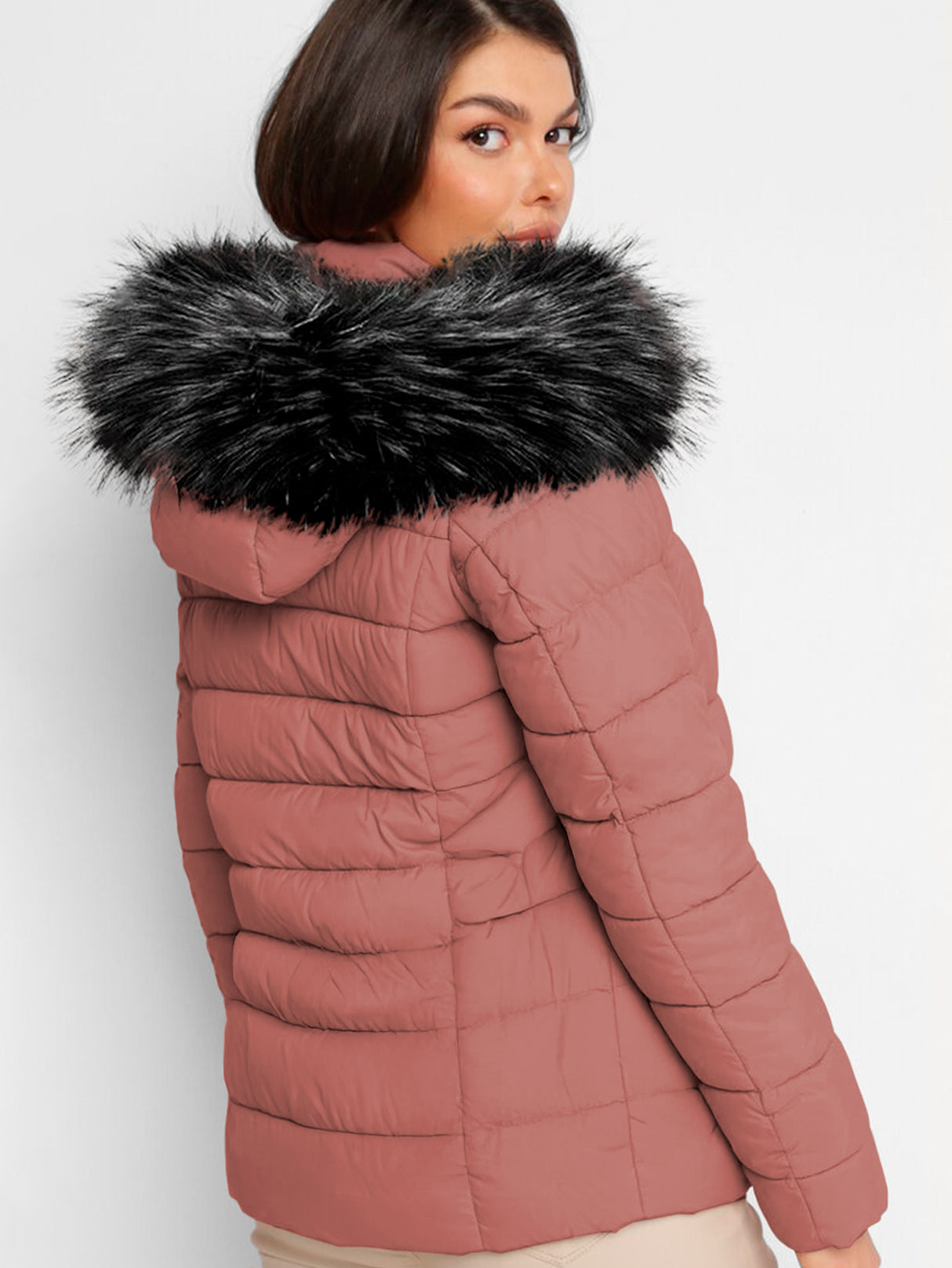 Chamarra Para Mujer Poliéster Cálido Con Cuello Tipo Piel