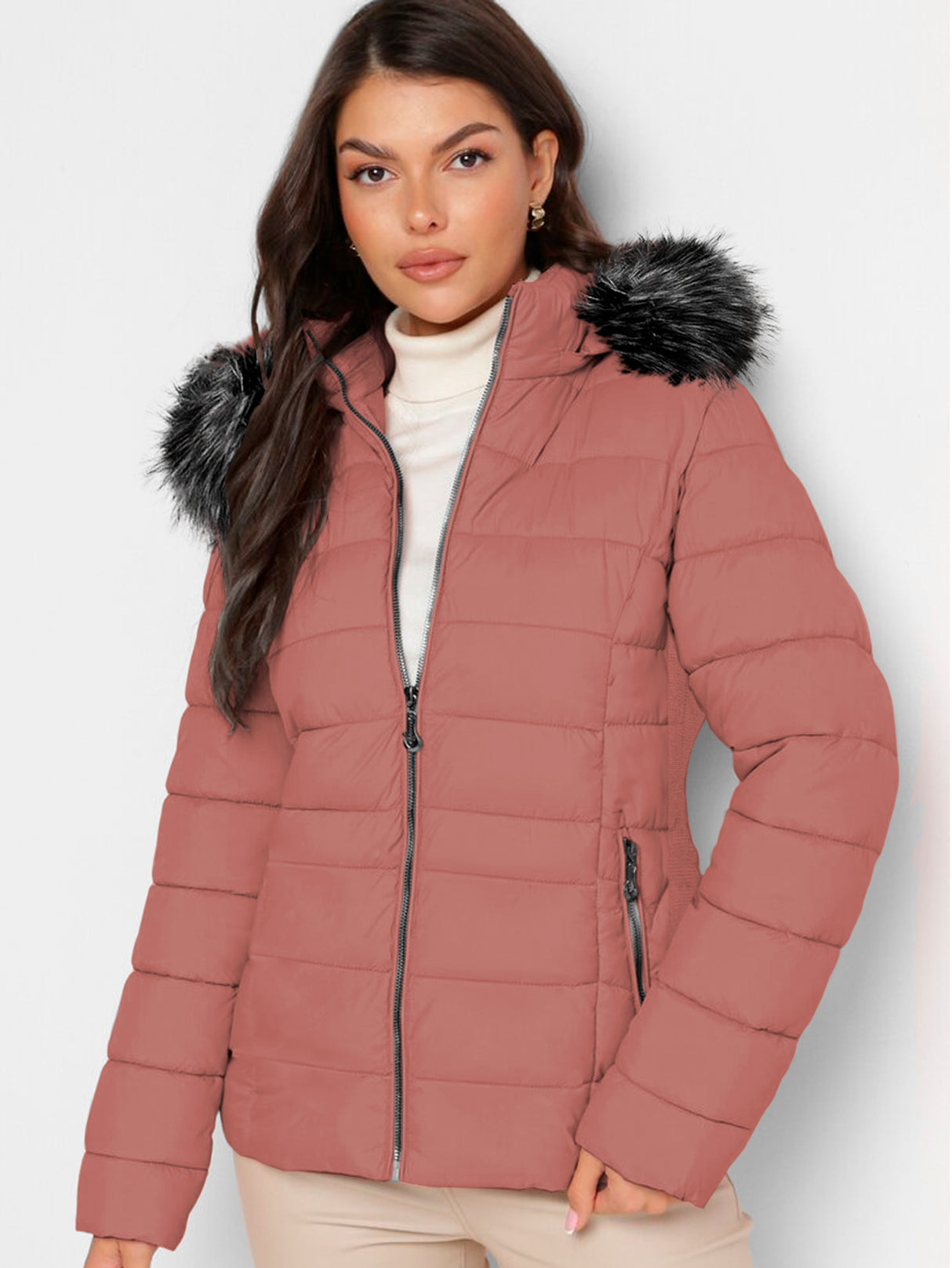 Chamarra Para Mujer Poliéster Cálido Con Cuello Tipo Piel