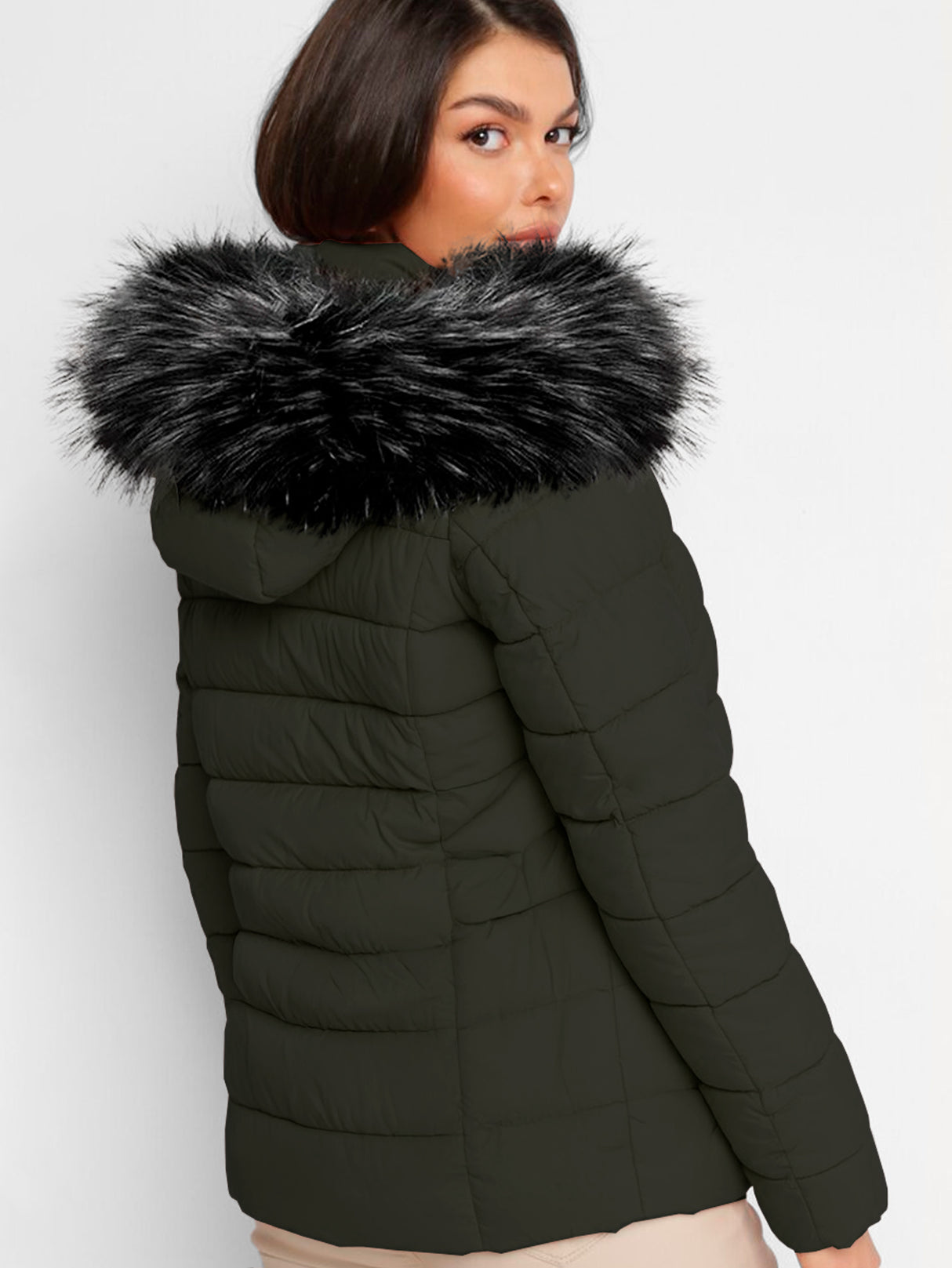 Chamarra Para Mujer Poliéster Cálido Con Cuello Tipo Piel