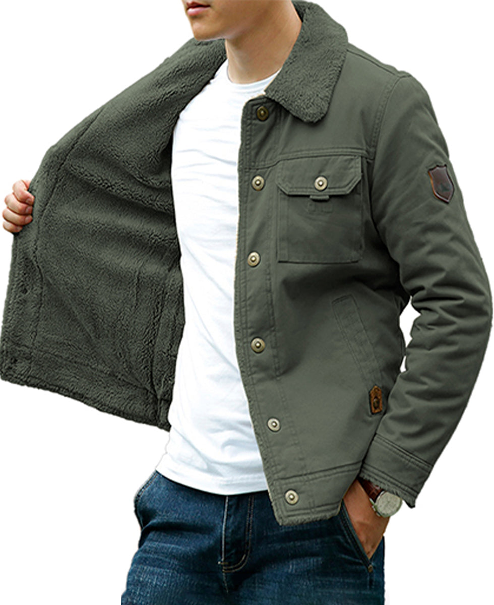 Chamarra Para Hombre Tipo Cargo Casual de Invierno Con Cuello Afelpado