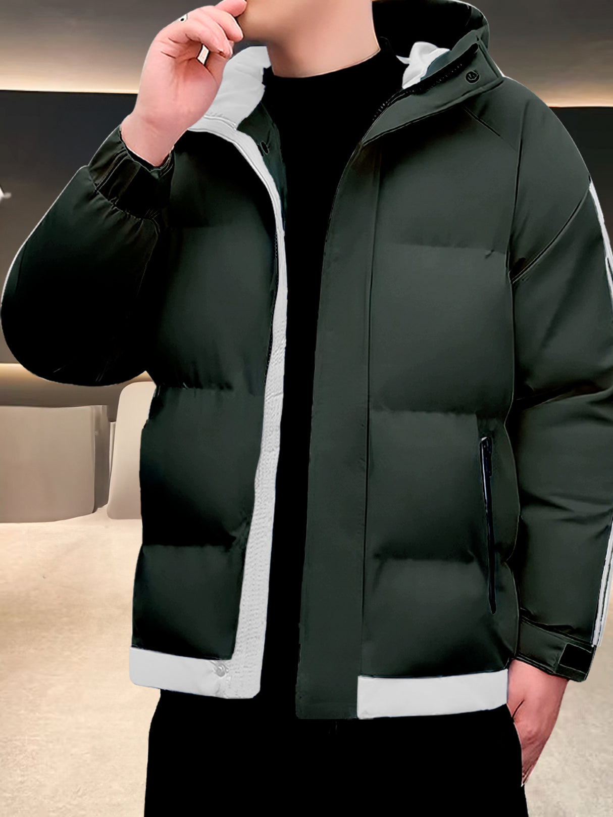 Chamarra para Hombre Impermeable de Invierno, Moderna, Cierre con Capucha, Estilo Casual, Cálida.