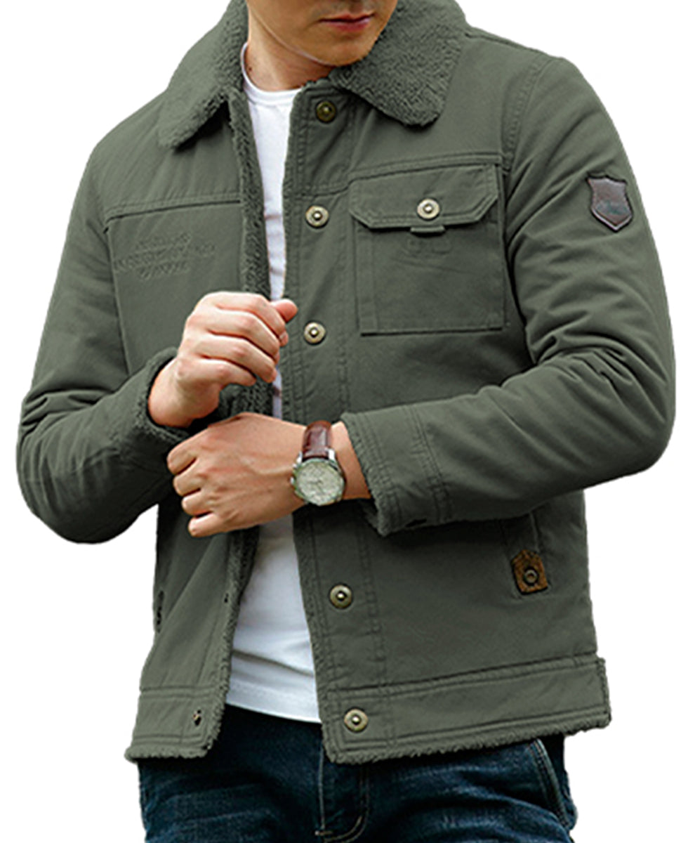 Chamarra Para Hombre Tipo Cargo Casual de Invierno Con Cuello Afelpado