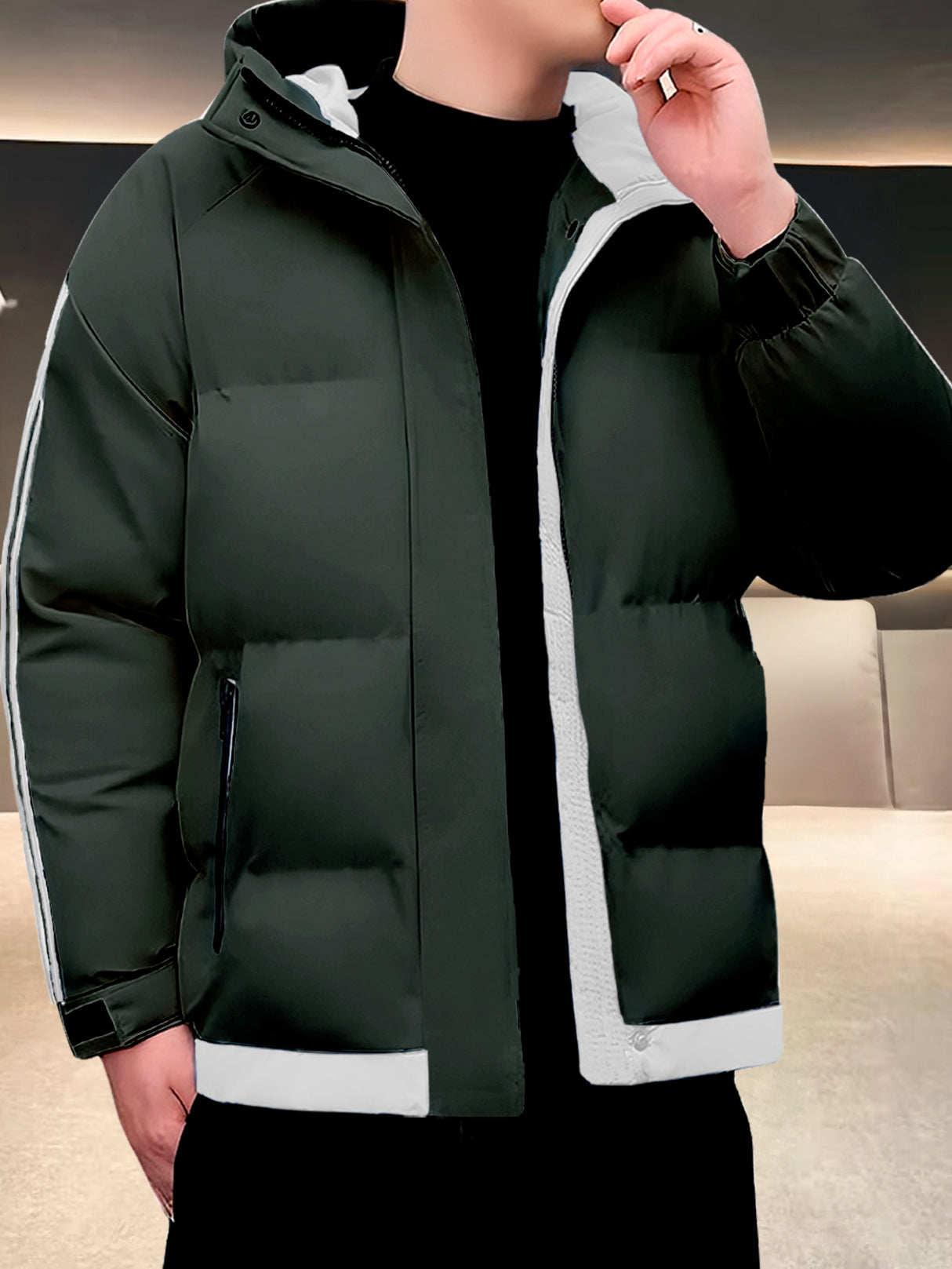 Chamarra para Hombre Impermeable de Invierno, Moderna, Cierre con Capucha, Estilo Casual, Cálida.