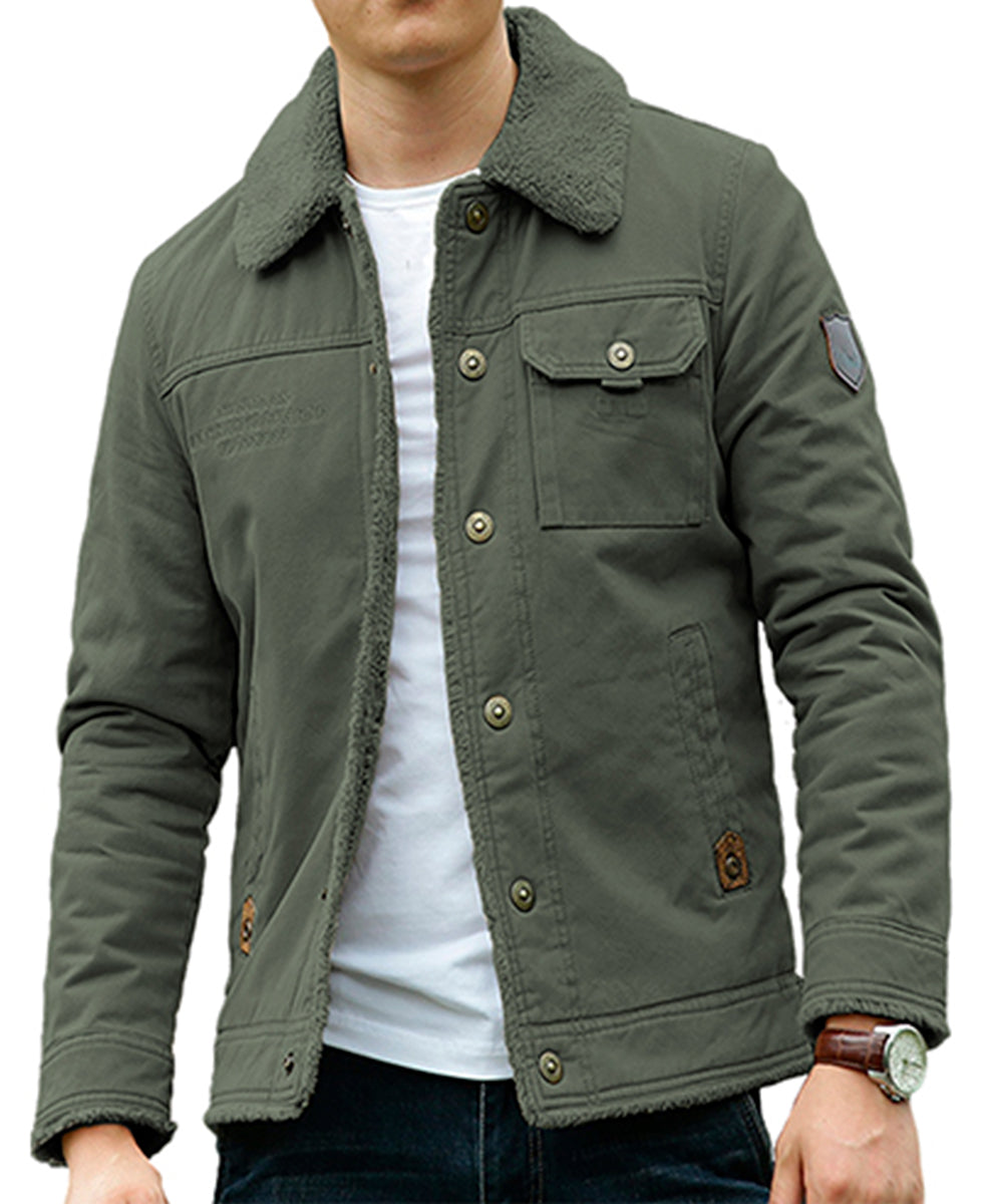 Chamarra Para Hombre Tipo Cargo Casual de Invierno Con Cuello Afelpado