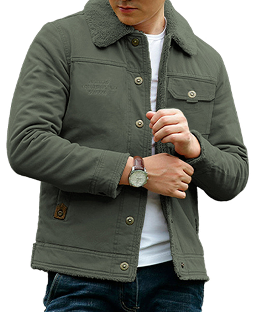 Chamarra Para Hombre Tipo Cargo Casual de Invierno Con Cuello Afelpado