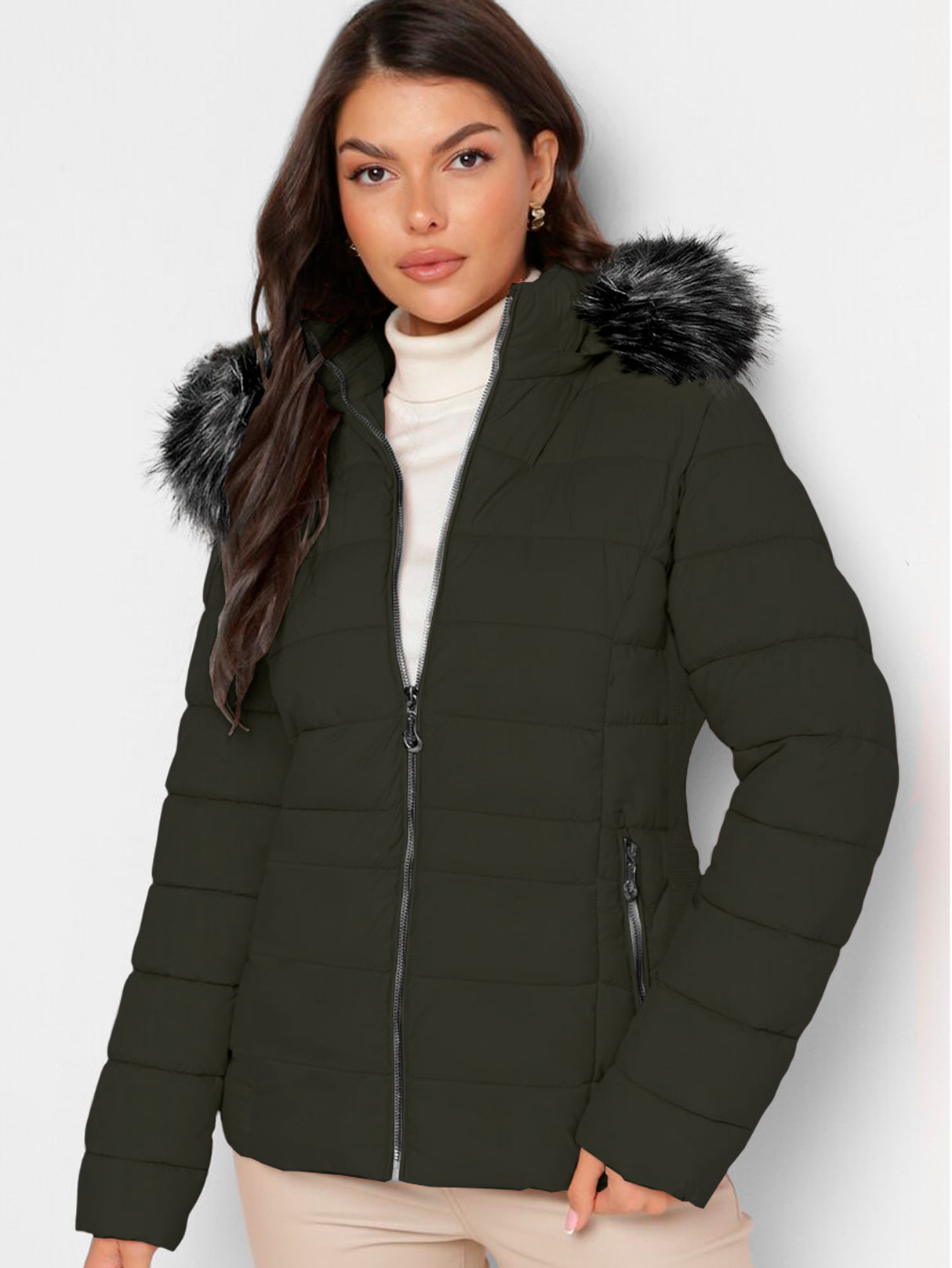 Chamarra Para Mujer Poliéster Cálido Con Cuello Tipo Piel