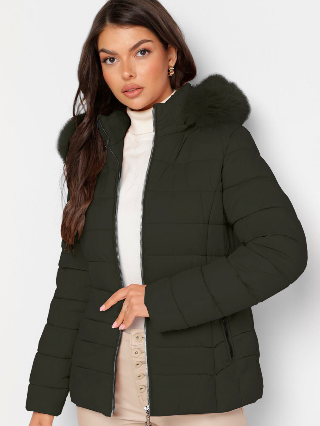 Chamarra Para Mujer Poliéster Cálido Con Cuello Tipo Piel