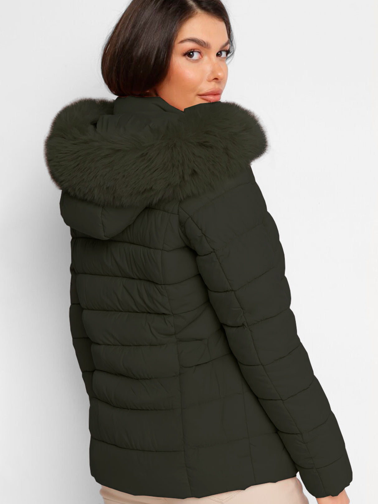 Chamarra Para Mujer Poliéster Cálido Con Cuello Tipo Piel